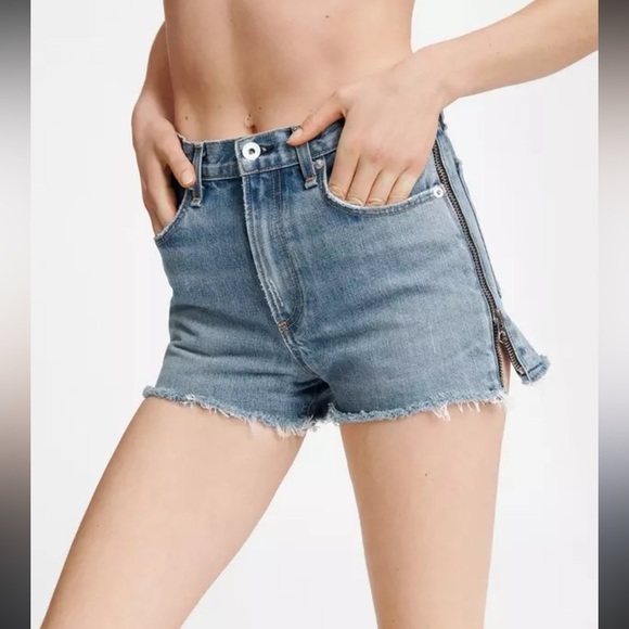 rag & bone Maya Blue Jean Shorts Zipper High-Waisted Frayed Hem Size 23 XS - Picture 1 of 10
